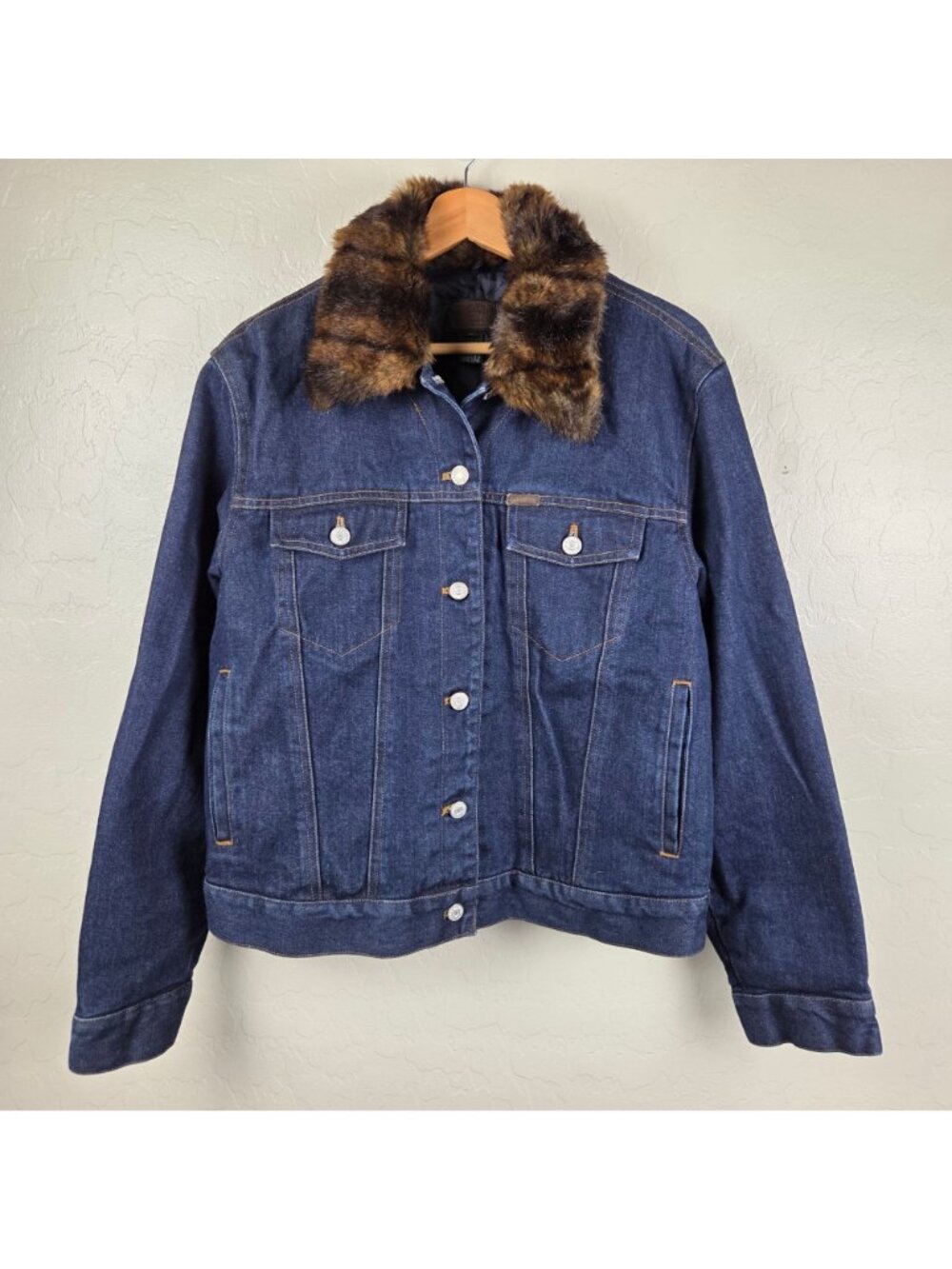 Vintage Ralph Lauren Dark Denim Trucker Jacket w Removable Faux Fur Collar L Y2K - Picture 3 of 12